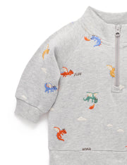 Organic Cotton Embroidered Dragon 3/4 Zip Up