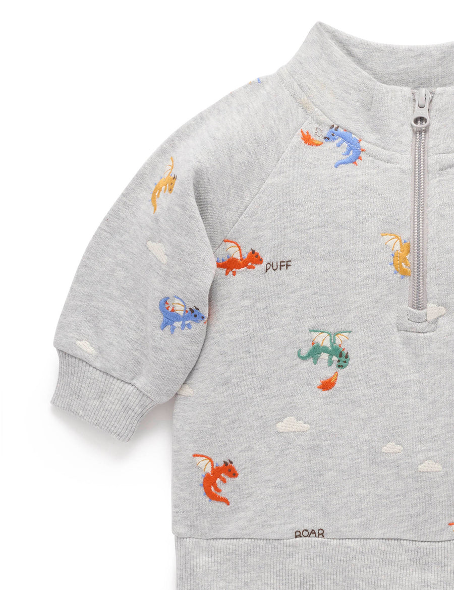 Organic Cotton Embroidered Dragon 3/4 Zip Up