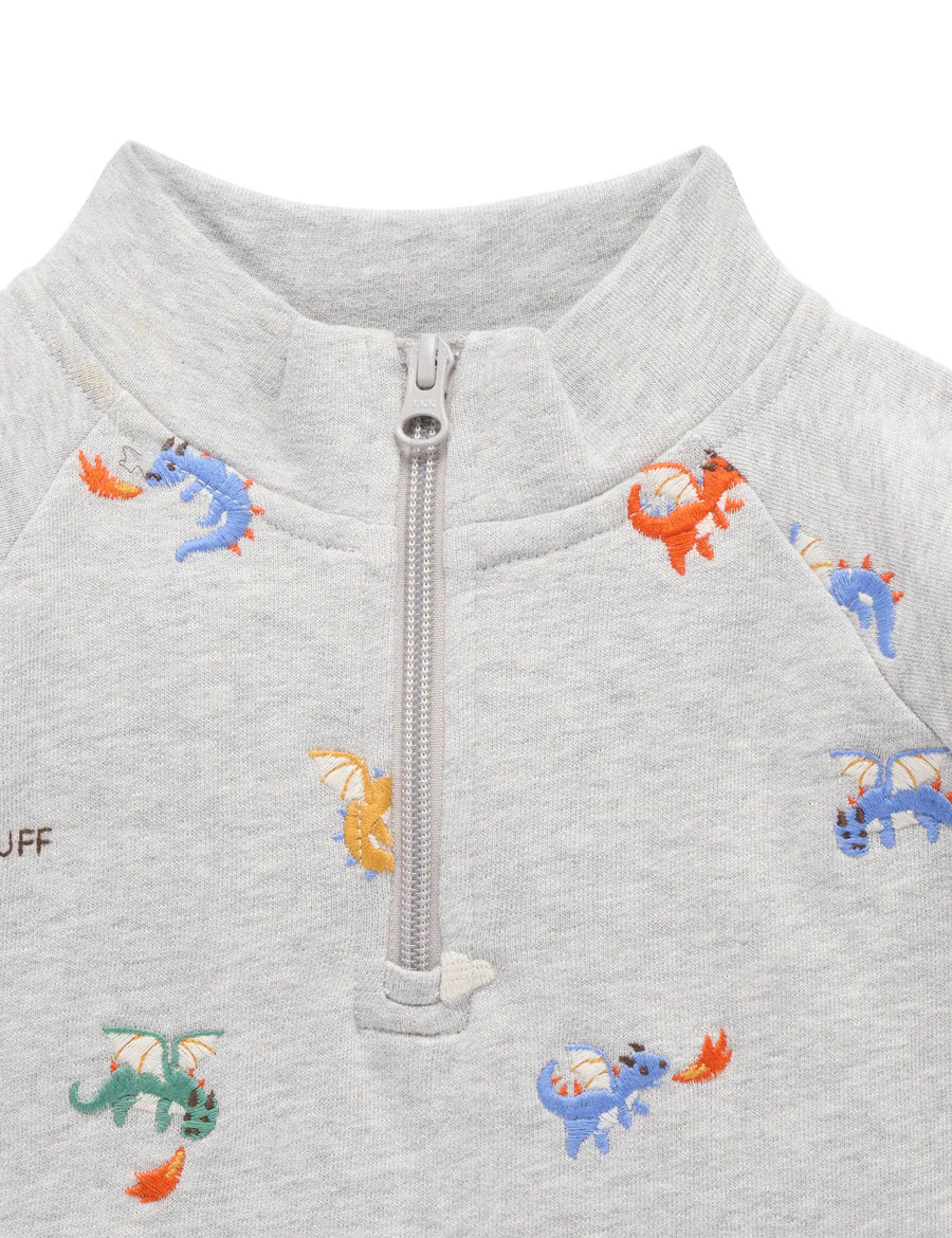 Organic Cotton Embroidered Dragon 3/4 Zip Up