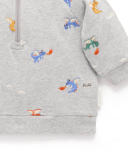 Organic Cotton Embroidered Dragon 3/4 Zip Up