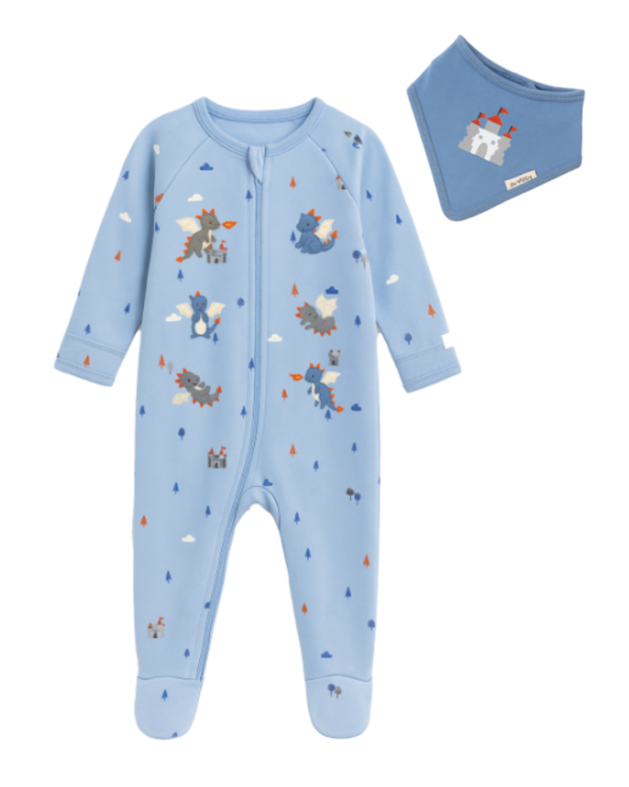 Organic Cotton Thick Zip Growsuit - Castle Print