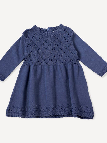 Milan Pointelle Sweater Knit Dress - Dusty Blue