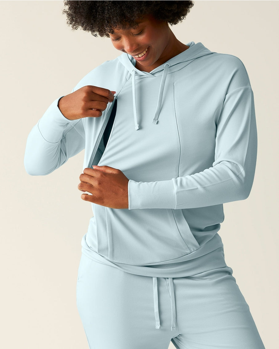 Brushed Bamboo Maternity & Nursing Hoodie - Powder Blue