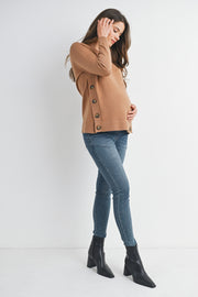 Button Side Pull Over Nursing/Maternity Sweater - Camel