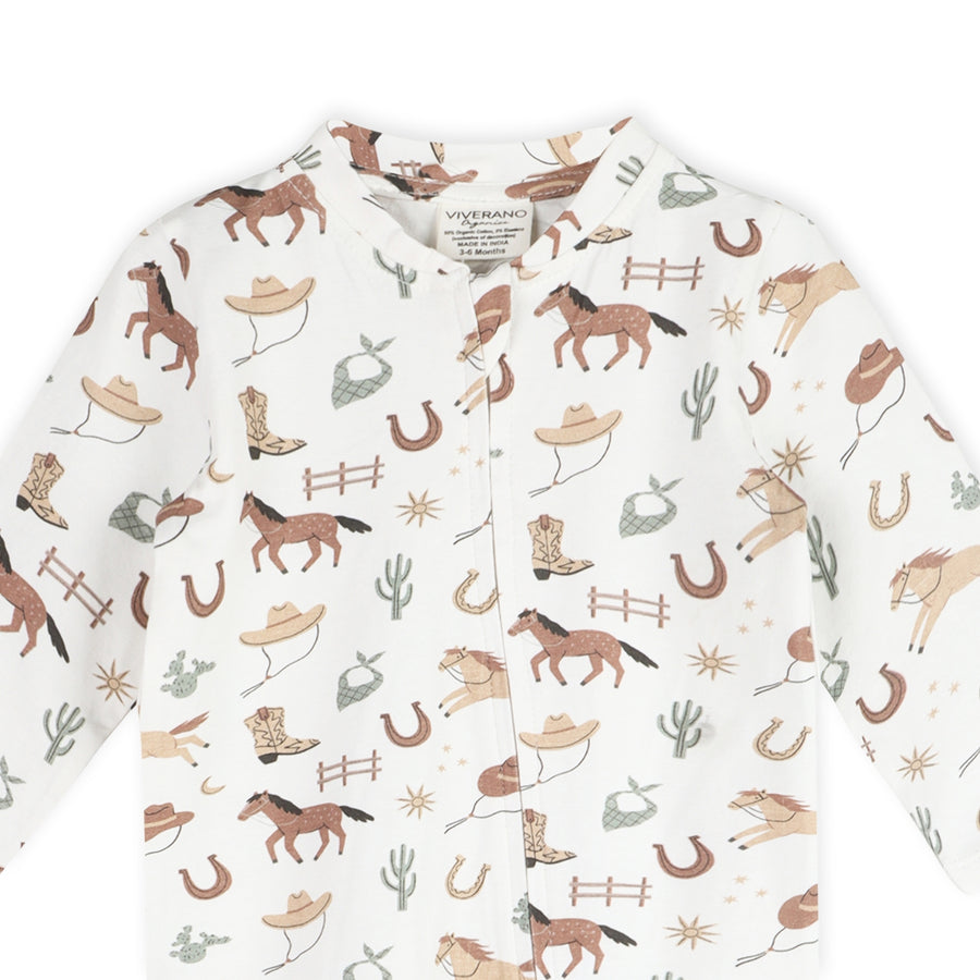 Organic Jersey Howdy Horse Baby Footie