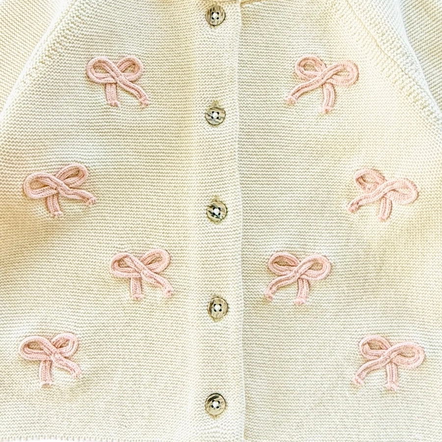 Zoe Bow Sweater Knit Baby Button Organic Cardigan