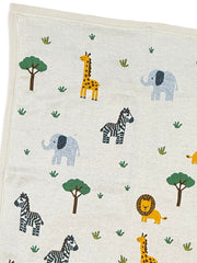 Organic Jacquard Sweater Knit Baby Blanket - Jungle Pals
