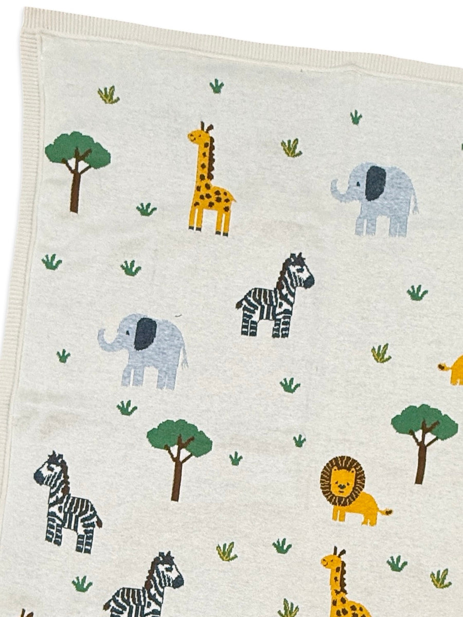 Organic Jacquard Sweater Knit Baby Blanket - Jungle Pals