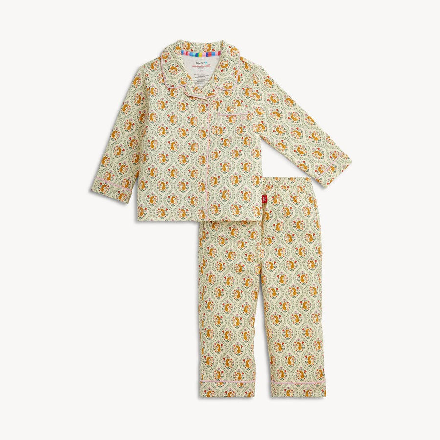Modal Magnetic Long Sleeve Toddler Pajamas with Piping - Fleur Sauvage