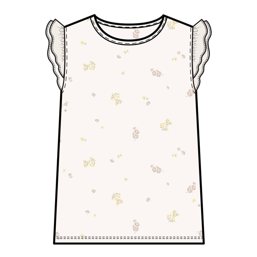 Organic Daphne Ribbed Tank with Eyelet Ruffle - Emma Floral