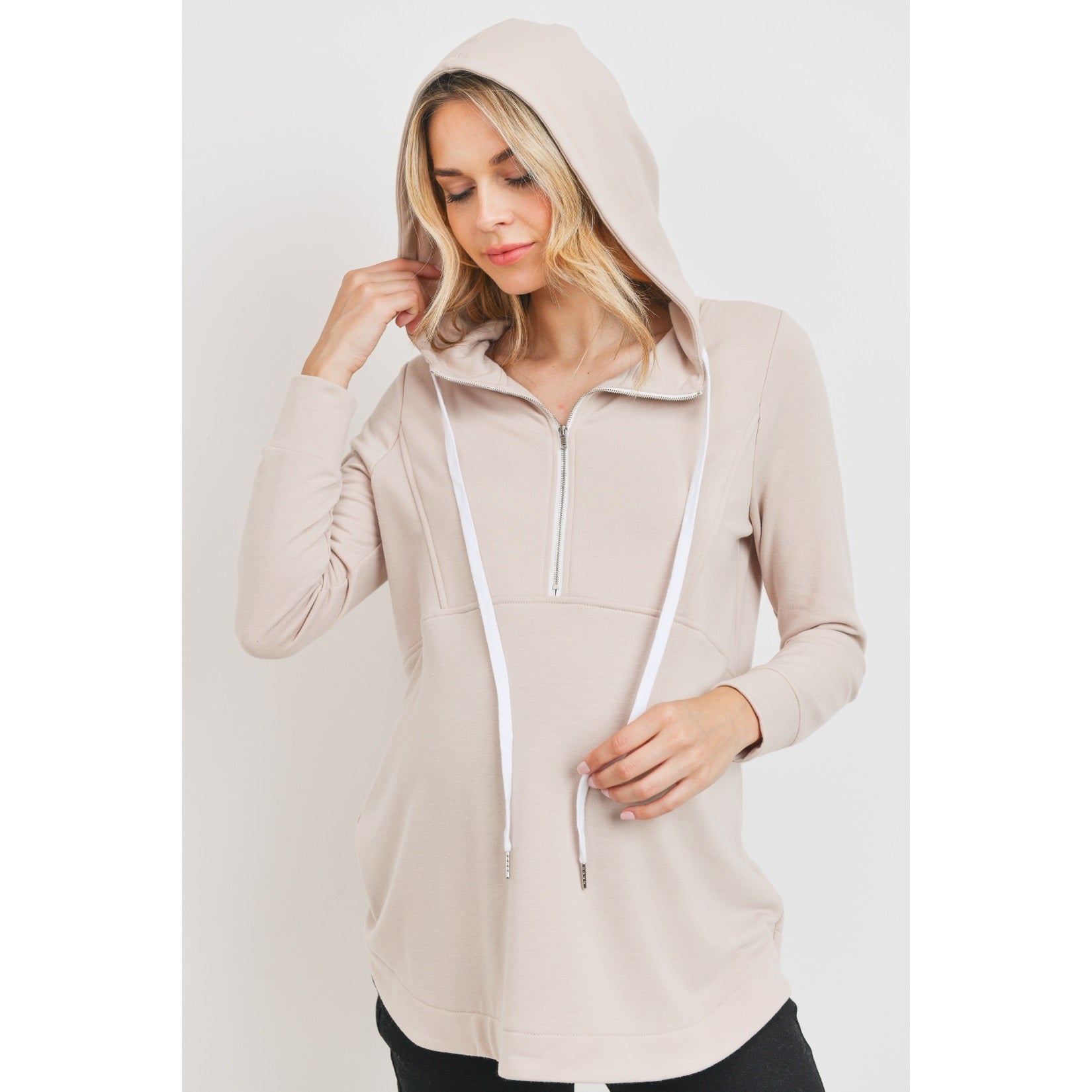 French Terry Half-Zip Maternity/Nursing Hoodie - Mocha