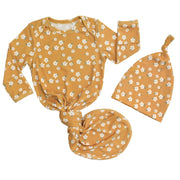 Ribbed Bamboo Gown and Hat Set - Golden Blooms