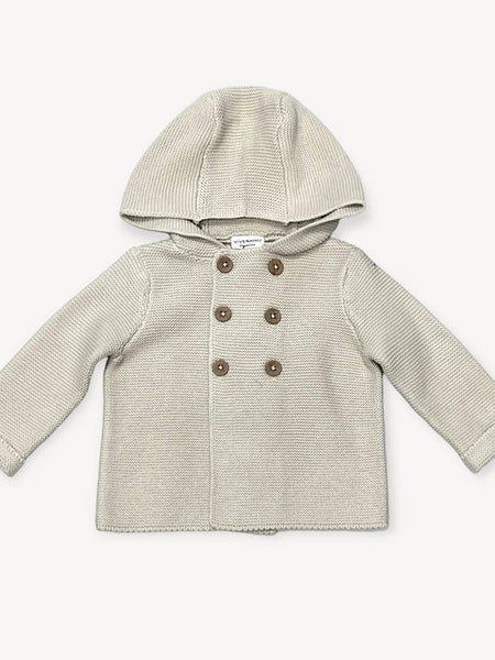 Hooded Double Button Baby Coat Jacket - Stone