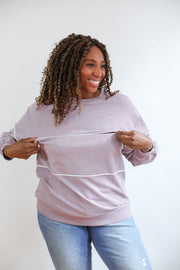 Relaxed Fit Invisible Zipper Breastfeeding Sweatshirt with Piping - Lilac