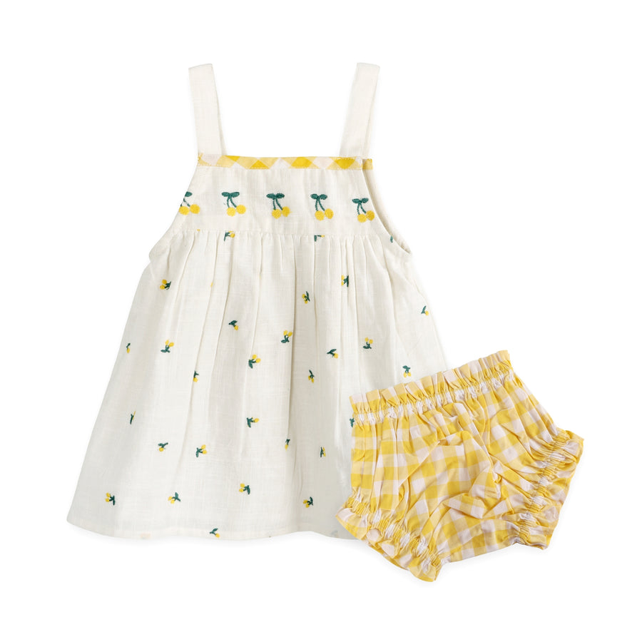 Lulu Embroidered Baby Dress + Bloomer