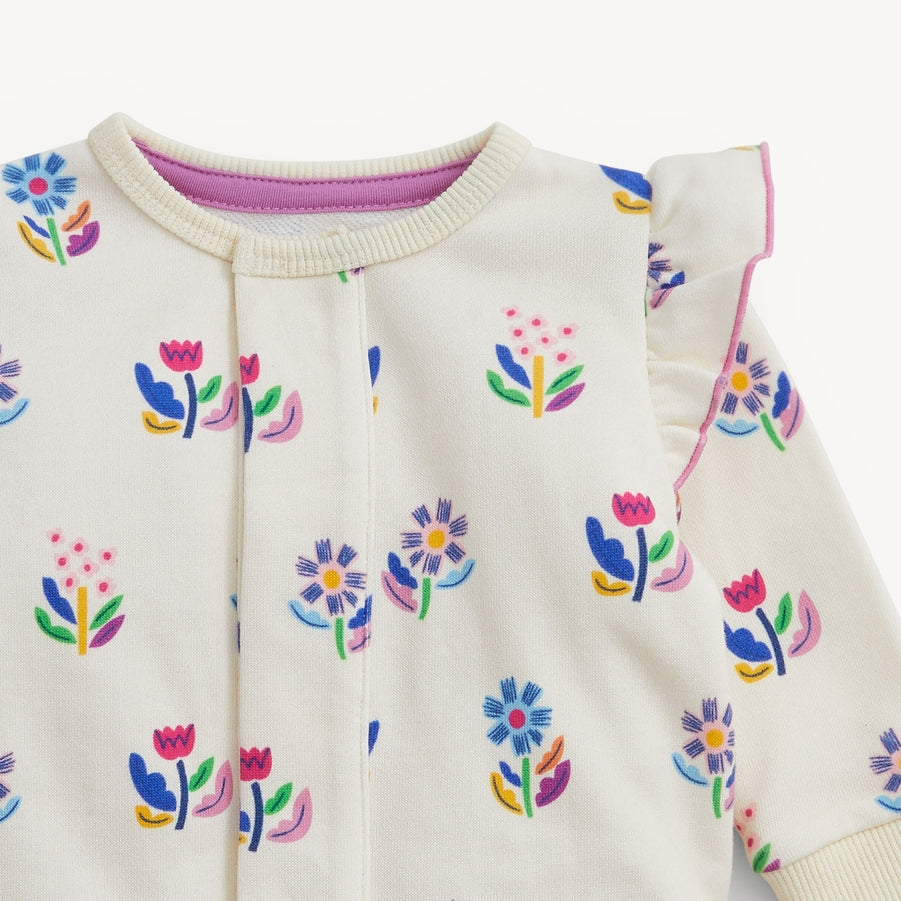 Organic Cotton French Terry Romper - Floral Ivory