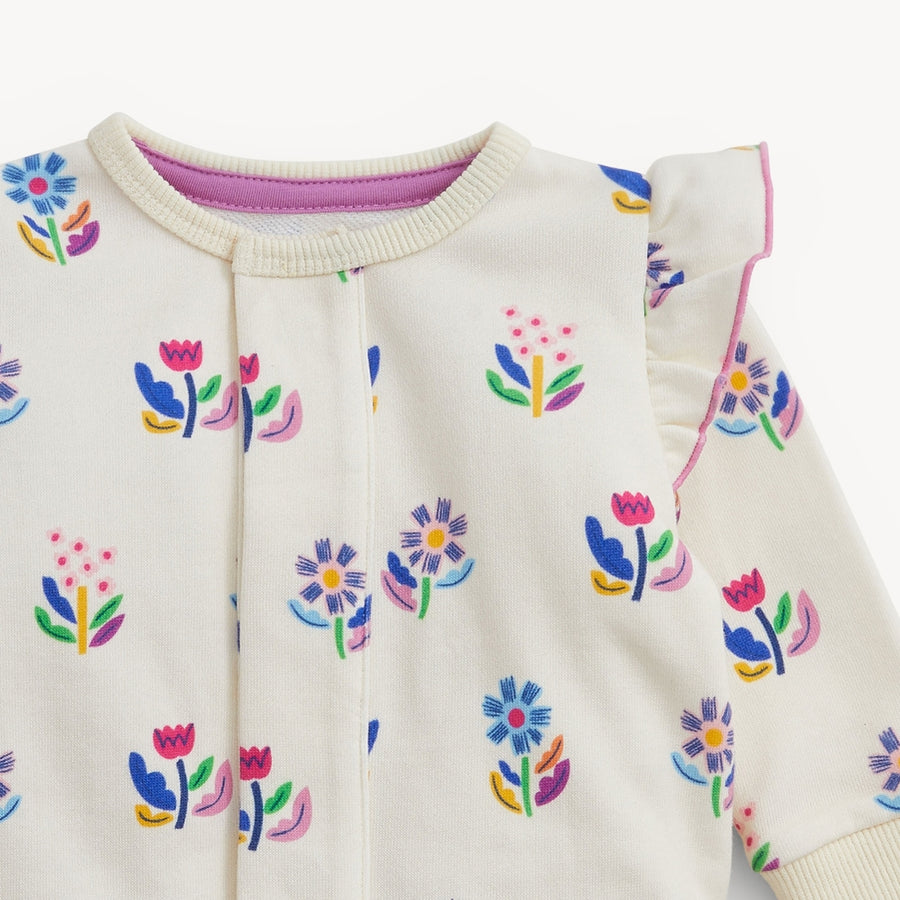 Organic Cotton French Terry Romper - Floral Ivory