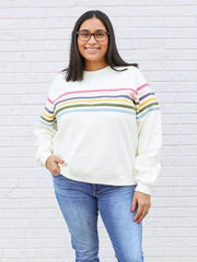 Six Stripe Invisible Zipper Breastfeeding Sweatshirt - Cream