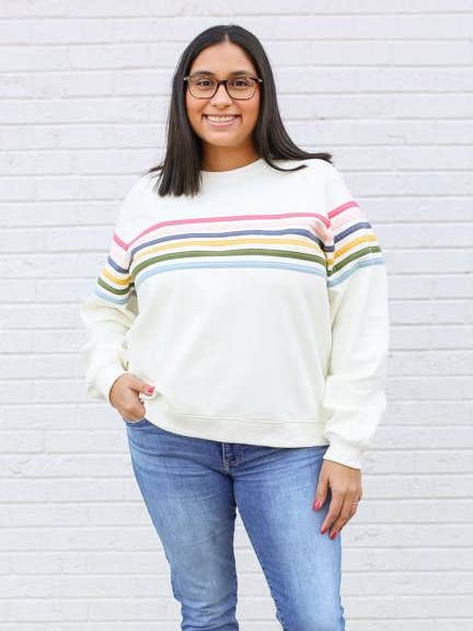 Six Stripe Invisible Zipper Breastfeeding Sweatshirt - Cream
