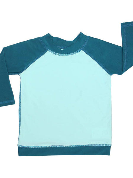 Long Sleeve Baseball Rash Guard Shirt - Ocean Blue and Surf Blue