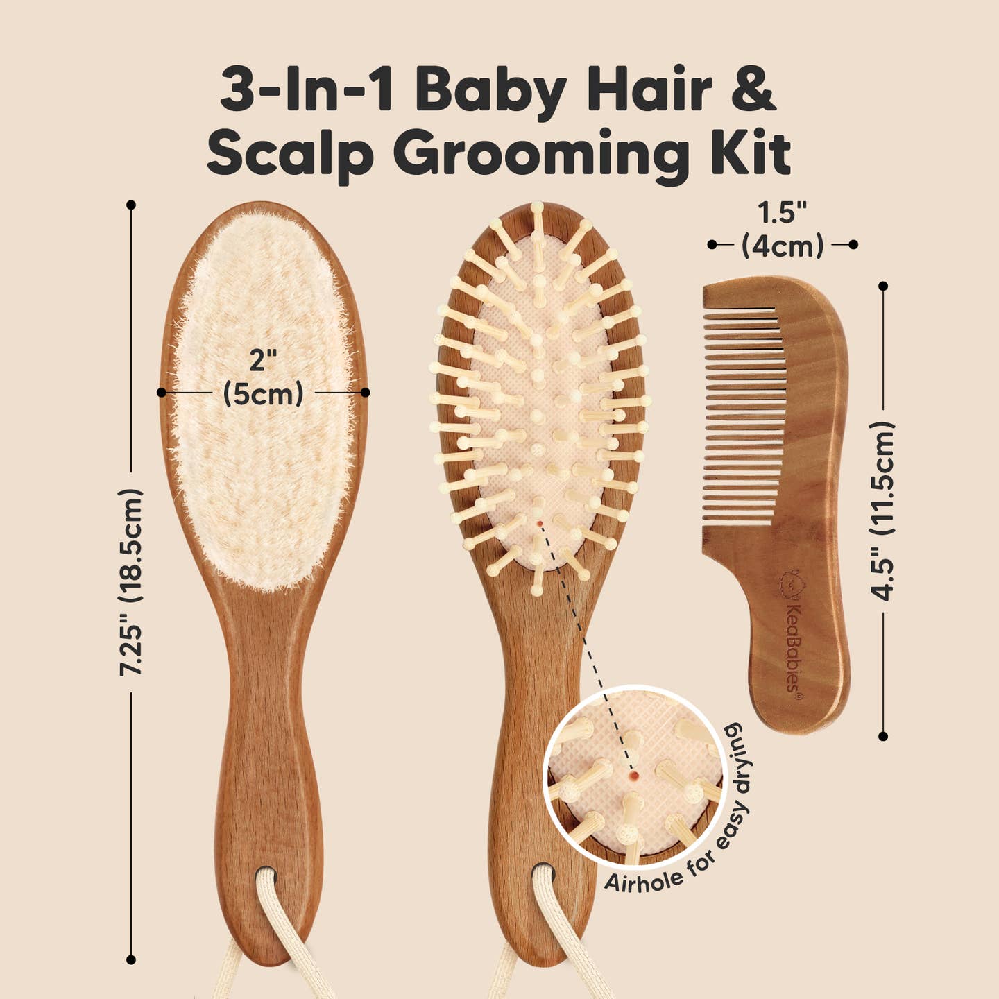 Baby Hair Brush and Comb Set - Dark Walnut