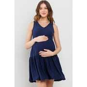 Ruffle Hem Sleeveless Maternity V-Neck Mini Dress - Navy