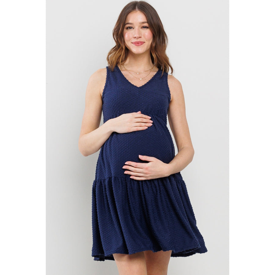 Ruffle Hem Sleeveless Maternity V-Neck Mini Dress - Navy
