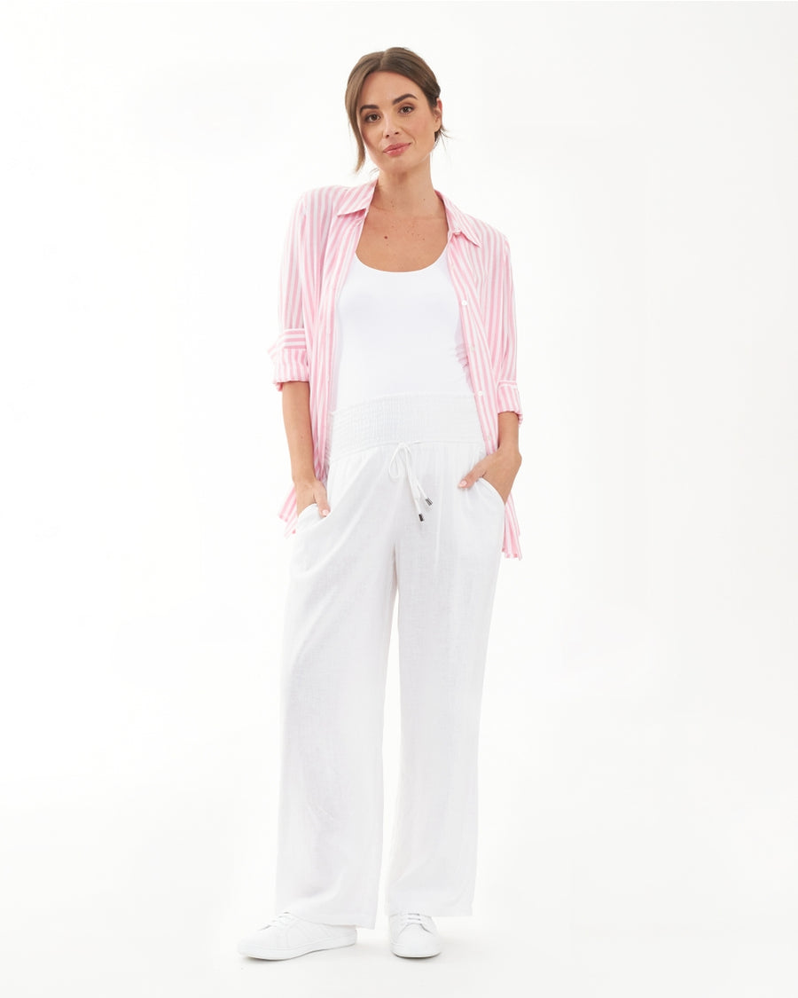 Indi Wide Leg Lenin Pant - White
