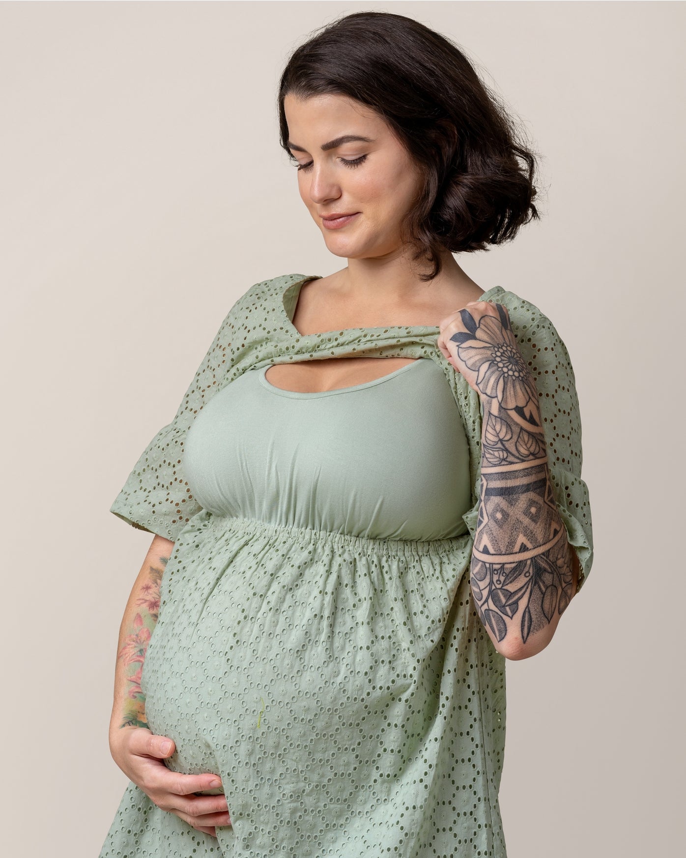 Dahlia Eyelet Maternity & Nursing Dress - Aqua Mist