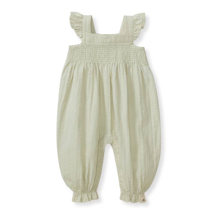 Seersucker Organic Baby Girl Jumpsuit - Green Wash