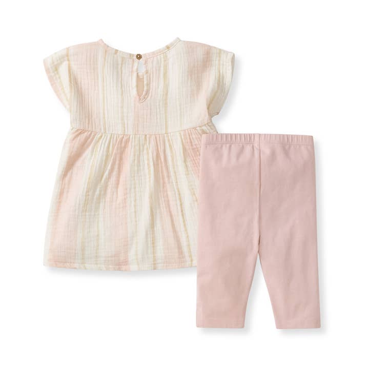 Organic Cotton Pacific Stripe Tunic & Pants Set - Whipped Peach