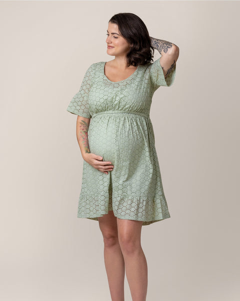 Dahlia Eyelet Maternity & Nursing Dress - Aqua Mist