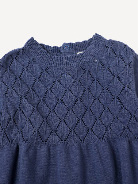 Milan Pointelle Sweater Knit Dress - Dusty Blue