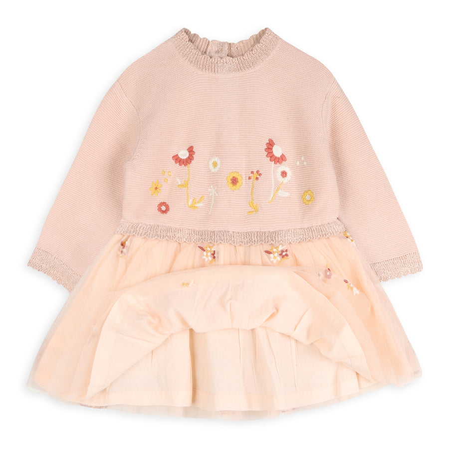 Embroidered Knit Baby Tutu Dress - Floral