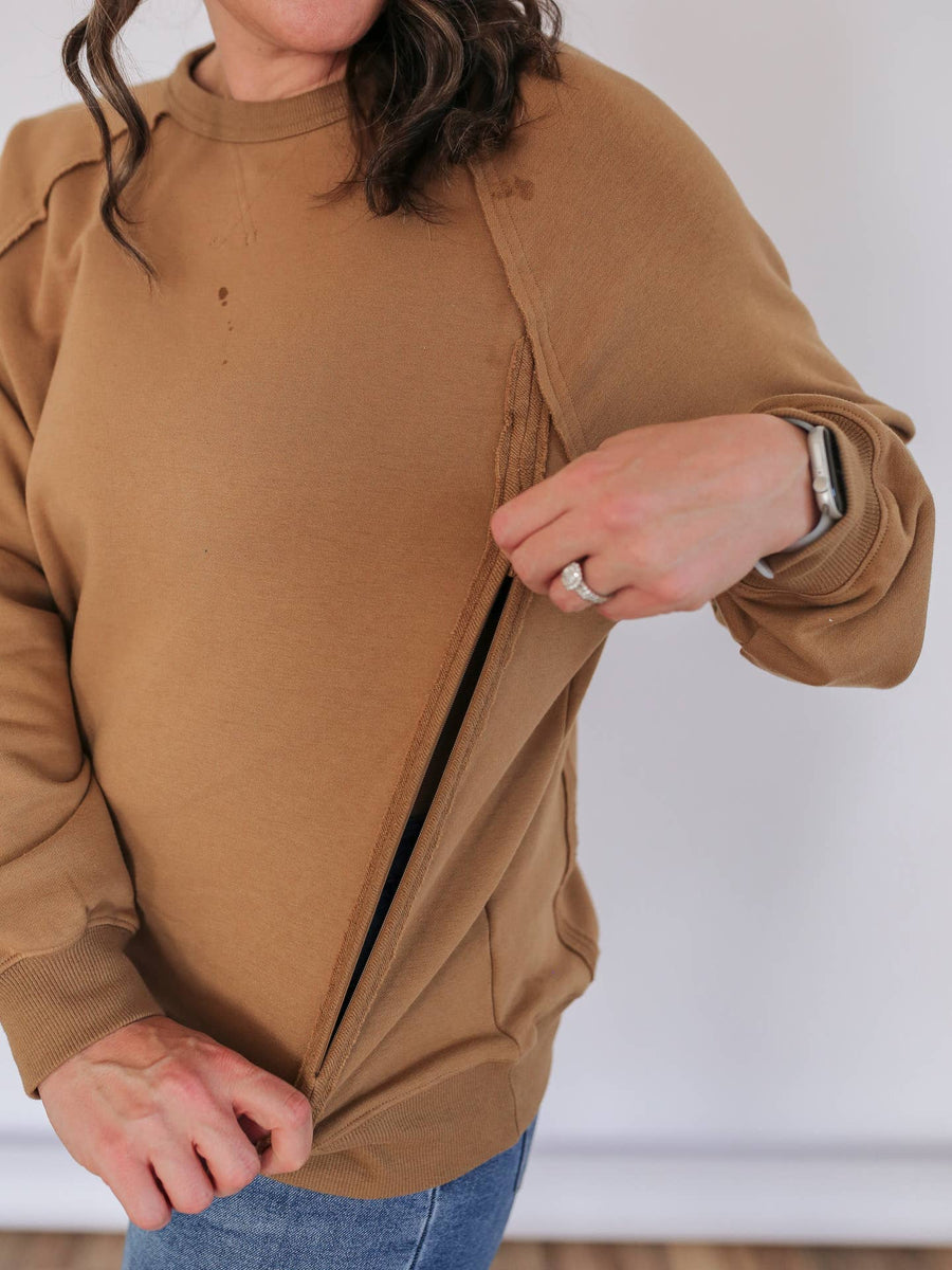 Big Hug Vertical Zip Breastfeeding Crewneck - Butterscotch