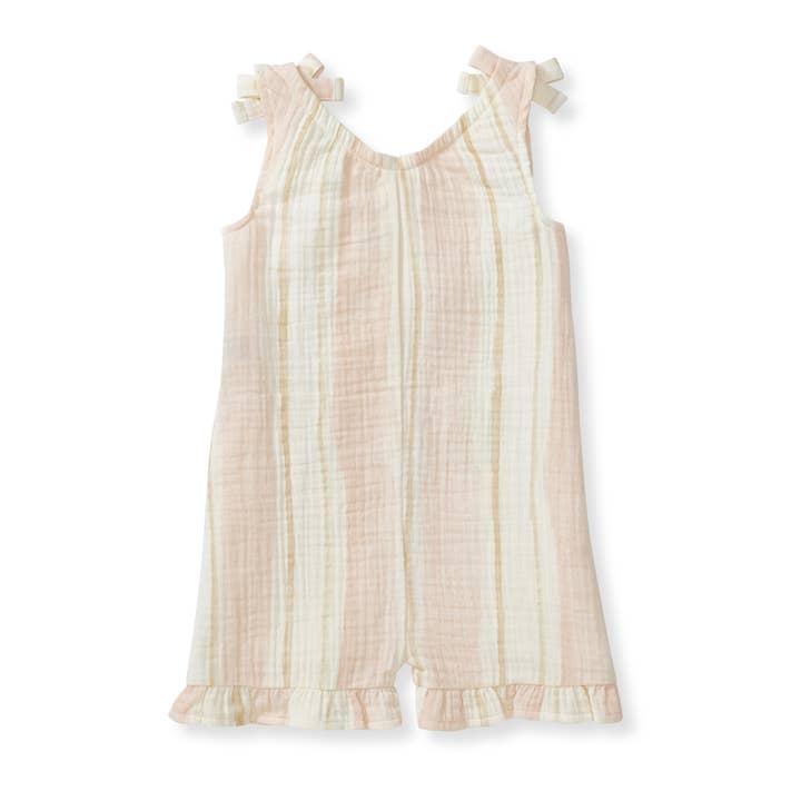Pacific Stripe Organic Baby Girl Romper - Whipped Peach