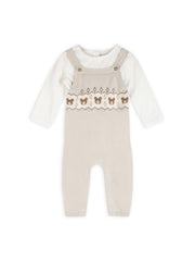 Bear Fair Isle Knit Baby Overall & Bodysuit Set - Stone