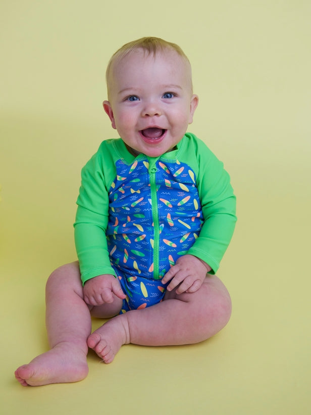 Neon Surfs Up Surfboard Long Sleeve Sunsuit