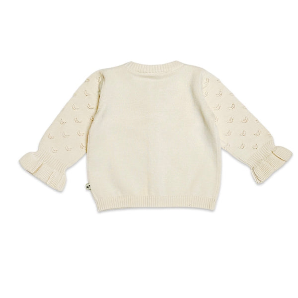 Milan Pointelle Knit Ruffle Cardigan Sweater - Cream