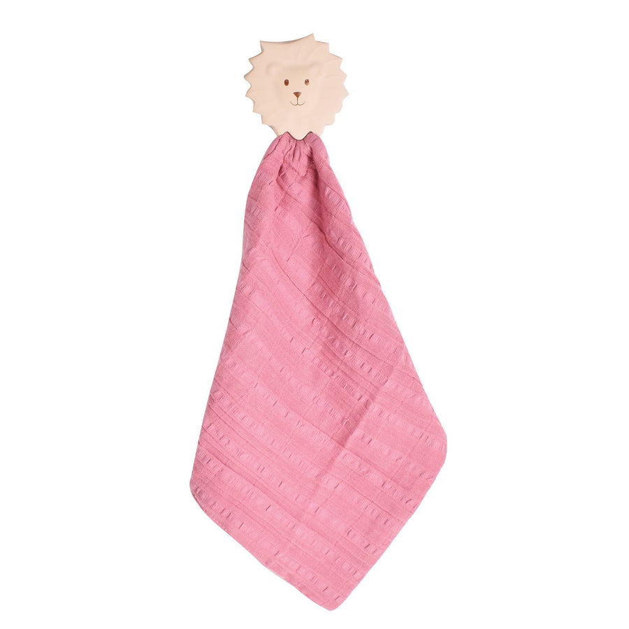 Lion Comforter in Dusty Pink Muslin w/Natural Rubber Teether