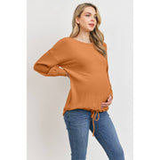 Drawstring Hem Long Sleeve Maternity Top - Rust