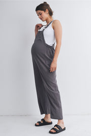 Straight Leg Maternity Adjustable Overalls - Dark Grey