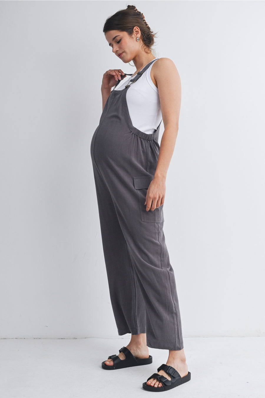 Straight Leg Maternity Adjustable Overalls - Dark Grey
