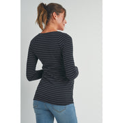 Stripe Maternity/Nursing Top with Button Detail - Black