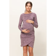 Ruched Tulip Hem Maternity Knit Dress - Mauve
