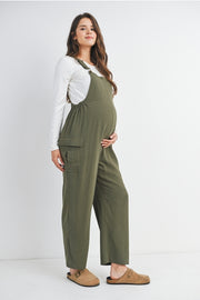 Straight Leg Maternity Adjustable Overalls - Olive