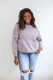 Relaxed Fit Invisible Zipper Breastfeeding Sweatshirt with Piping - Lilac