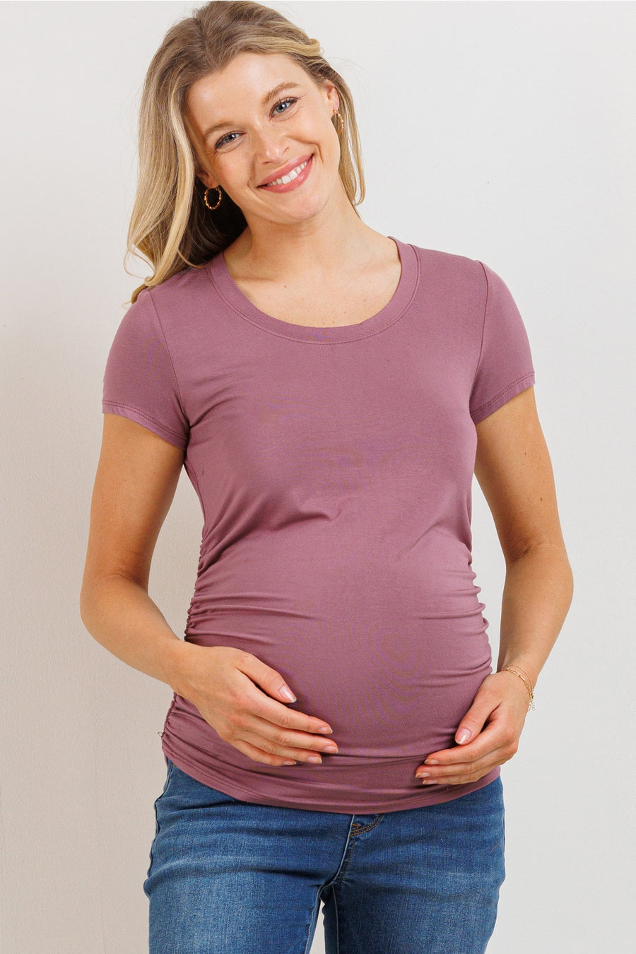 Ruched Short Sleeve Maternity Shirt - Mauve
