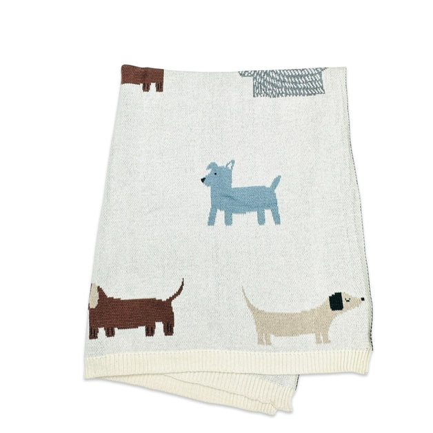 Organic Jacquard Sweater Knit Baby Blanket - Buddy Dog