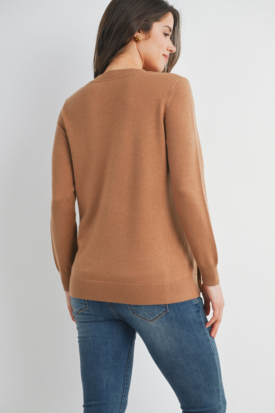 Button Side Pull Over Nursing/Maternity Sweater - Camel